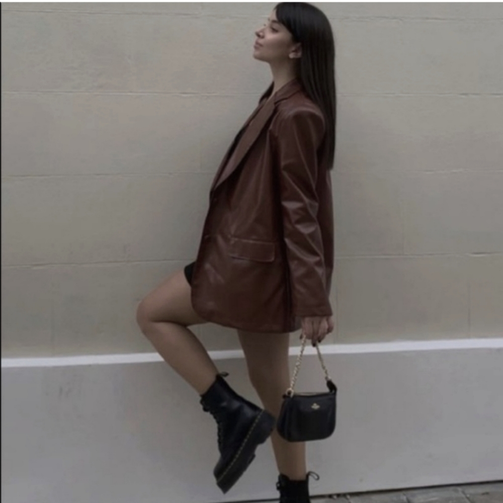 ZARA * Faux leather Oversized Straight blazer brown - Picture 3 of 15